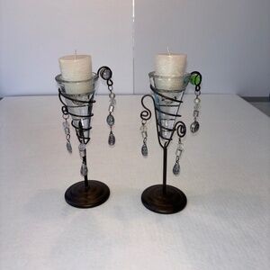 Vintage Metal and Glass Tea Light candle holders, Bohemian, handcrafted, pair